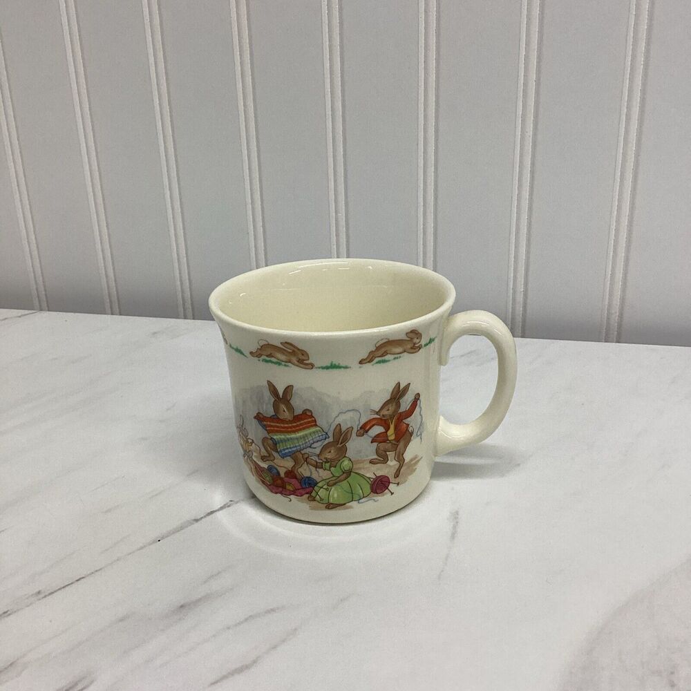 Royal Doulton Bunnykins Child's Single Handled Cup with Bunnies Sewing Tea Cup A